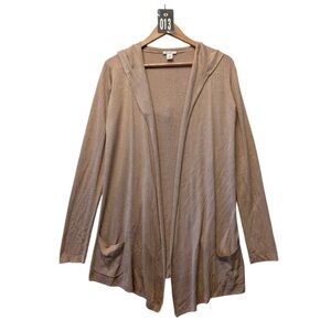 MaxMara Pura Seta Knit Cardigan Hooded Open Front Beige Size L